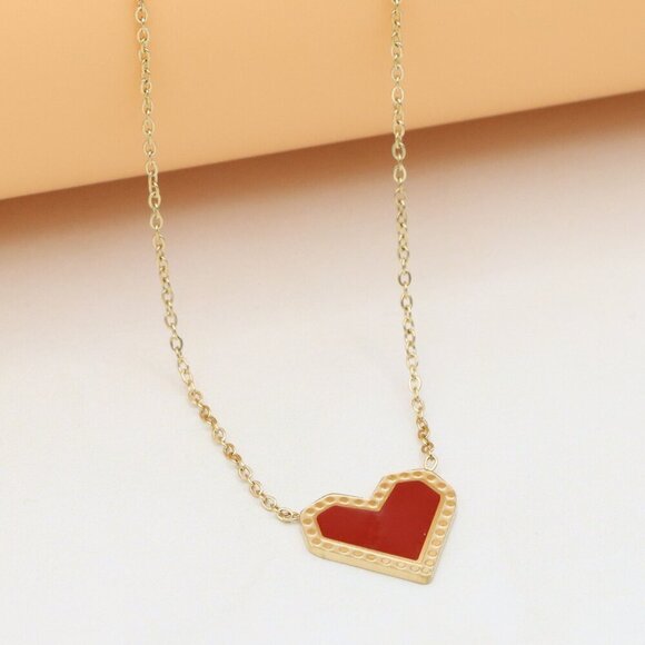 Red Heart Pendant Yellow Necklace with Elegant Gold Plated Chain, XPNL0377 - Picture 2 of 13